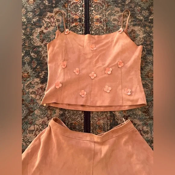 Luca luca silk 100% leather crop top floral & skirt 6 italian vtg 90s Coachella - Picture 11 of 16